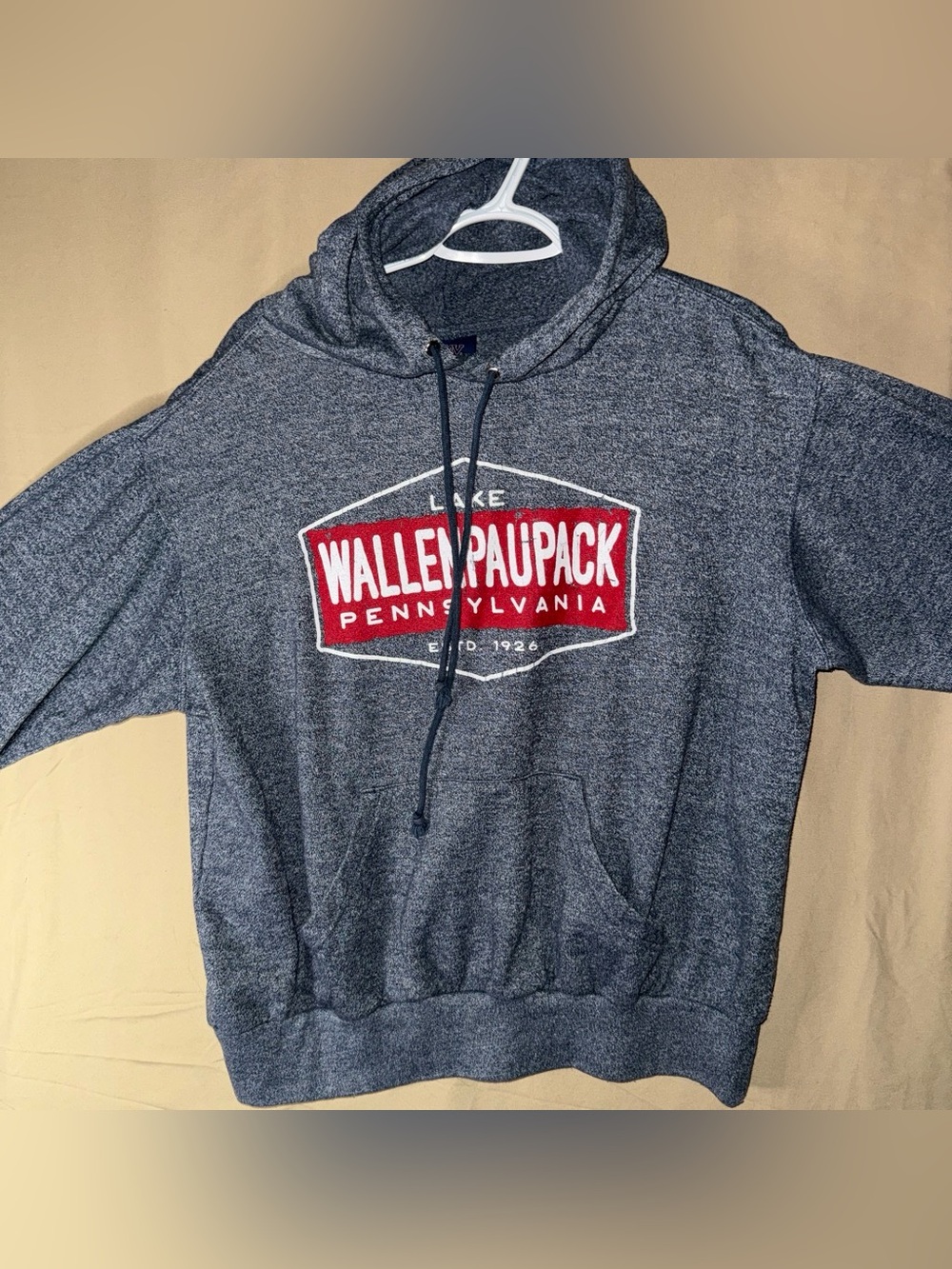 MV Sport Navy Heather Crewneck Hoodie with Red Graphic